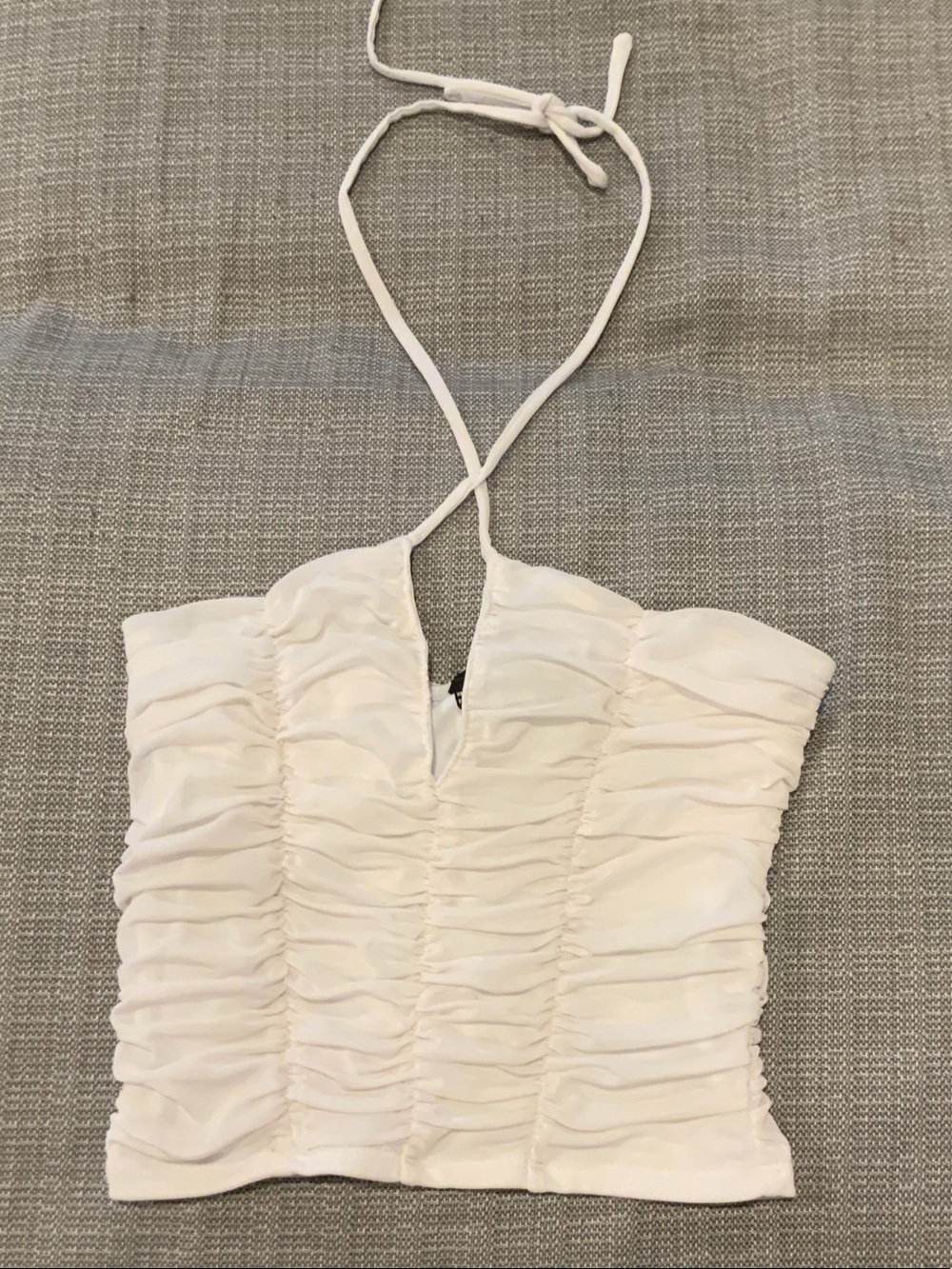 Forever 21 White Ruched Halter Crop Top
